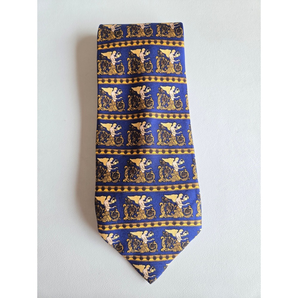 Off The Cuff Pure Silk Cherub‎ Novelty Tie Blue Gold England Necktie Eclectic